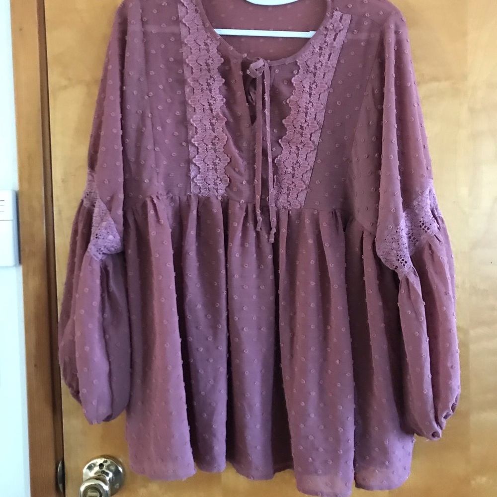 Women's Boho Lace Trim Peasant Top
